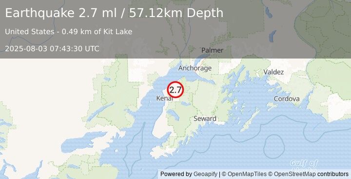 Earthquake 20 km SSW of Point Possession, Alaska (2.7 ml) (2025-08-03 07:43:30 UTC)