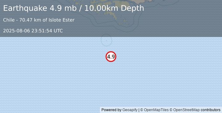 Earthquake 258 km S of Ushuaia, Argentina (4.9 mb) (2025-08-06 23:51:54 UTC)