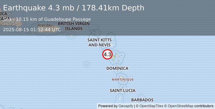 Earthquake 35 km WNW of Pointe-Noire, Guadeloupe (4.3 mb) (2025-08-15 01:52:44 UTC)