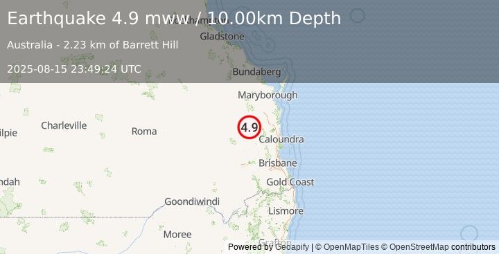 Earthquake 20 km ENE of Booie, Australia (4.9 mww) (2025-08-15 23:49:24 UTC)