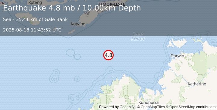 Earthquake south of Timor (4.8 mb) (2025-08-18 11:43:52 UTC)