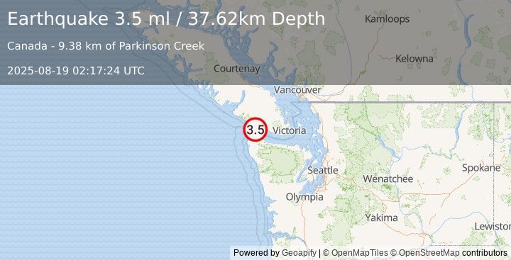 Earthquake 17 km ENE of Neah Bay, Washington (3.5 ml) (2025-08-19 02:17:24 UTC)