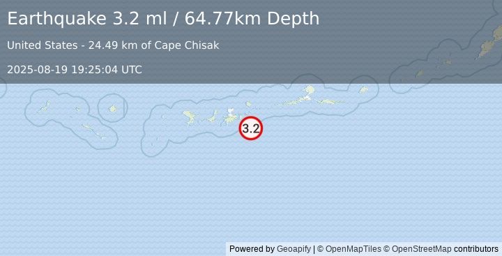 Earthquake 55 km SE of Adak, Alaska (3.2 ml) (2025-08-19 19:25:04 UTC)