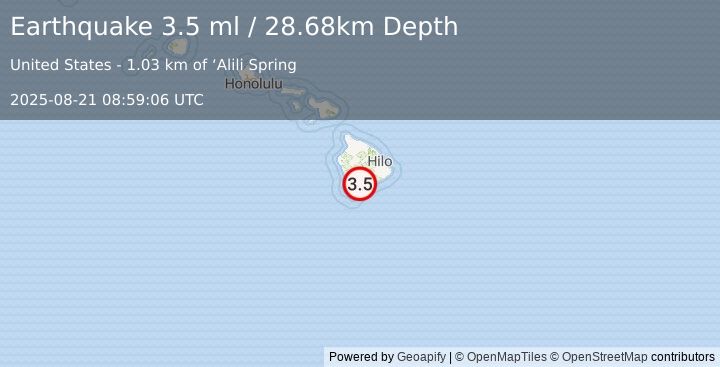 Earthquake 5 km NW of Pāhala, Hawaii (3.5 ml) (2025-08-21 08:59:06 UTC)