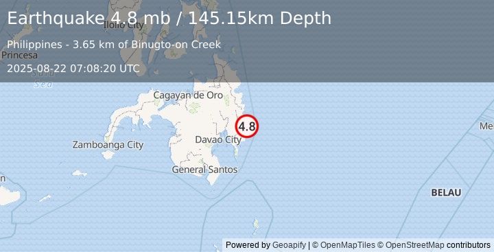 Earthquake 5 km NNW of San Luis, Philippines (4.8 mb) (2025-08-22 07:08:20 UTC)