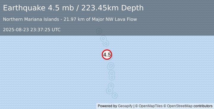 Earthquake Pagan region, Northern Mariana Islands (4.5 mb) (2025-08-23 23:37:25 UTC)