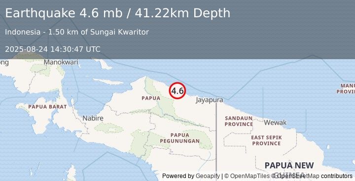 Earthquake 159 km WNW of Abepura, Indonesia (4.6 mb) (2025-08-24 14:30:47 UTC)
