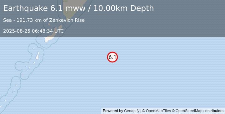 Earthquake east of the Kuril Islands (6.1 mww) (2025-08-25 06:48:34 UTC)