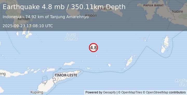Earthquake 279 km NNE of Lospalos, Timor Leste (4.8 mb) (2025-09-23 17:08:10 UTC)