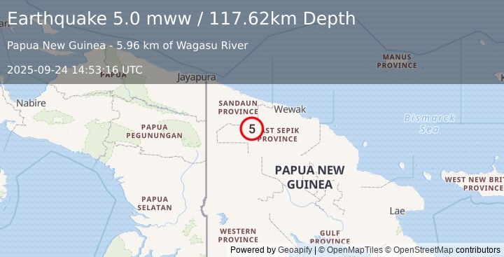 Earthquake 42 km W of Ambunti, Papua New Guinea (5.0 mww) (2025-09-24 14:53:16 UTC)