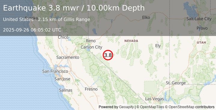 Earthquake 18 km ENE of Walker Lake, Nevada (3.8 mwr) (2025-09-26 06:05:02 UTC)