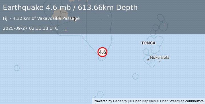 Earthquake Fiji region (4.6 mb) (2025-09-27 02:31:38 UTC)