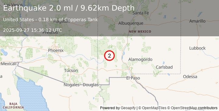Earthquake 10 km N of Trout Valley, New Mexico (2.0 ml) (2025-09-27 15:36:12 UTC)