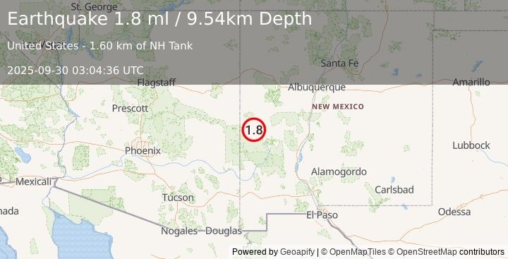 Earthquake 13 km NNW of Aragon, New Mexico (1.8 ml) (2025-09-30 03:04:36 UTC)