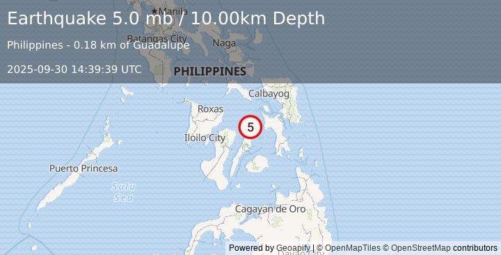 Earthquake 0 km SE of Guadalupe, Philippines (5.0 mb) (2025-09-30 14:39:39 UTC)
