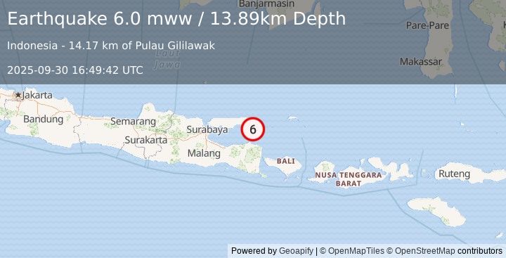 Earthquake 32 km SE of Kalianget, Indonesia (6.0 mww) (2025-09-30 16:49:42 UTC)
