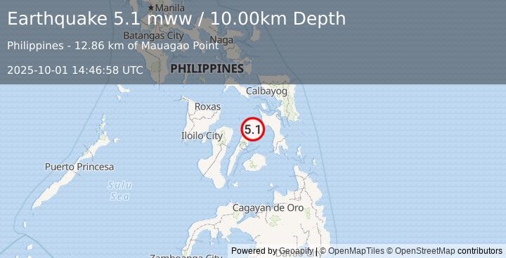 Earthquake 16 km ENE of Borbon, Philippines (5.1 mww) (2025-10-01 14:46:58 UTC)