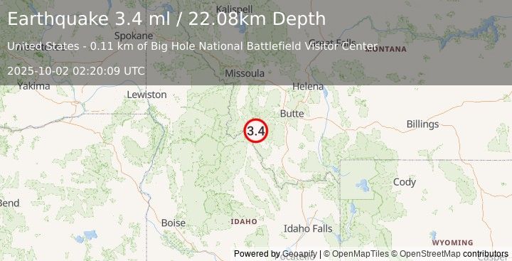 Earthquake 15 km W of Wisdom, Montana (3.4 ml) (2025-10-02 02:20:09 UTC)