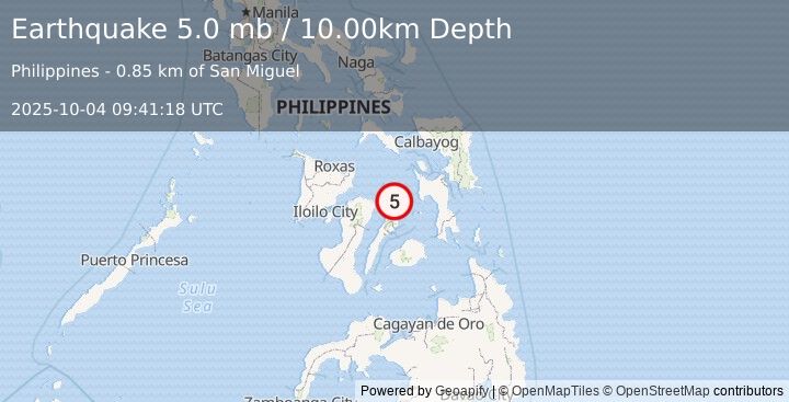 Earthquake 1 km SW of Ilihan, Philippines (5.0 mb) (2025-10-04 09:41:18 UTC)