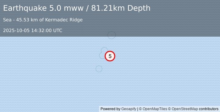 Earthquake Kermadec Islands, New Zealand (5.0 mww) (2025-10-05 14:32:00 UTC)