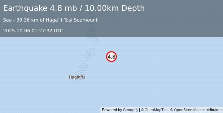 Earthquake 158 km ESE of Saipan, Northern Mariana Islands (4.8 mb) (2025-10-06 01:27:32 UTC)
