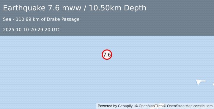 Earthquake Drake Passage (7.6 mww) (2025-10-10 20:29:20 UTC)