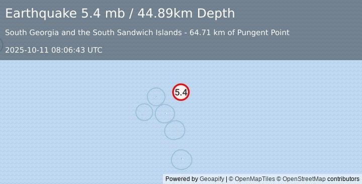 Earthquake South Sandwich Islands region (5.4 mb) (2025-10-11 08:06:43 UTC)