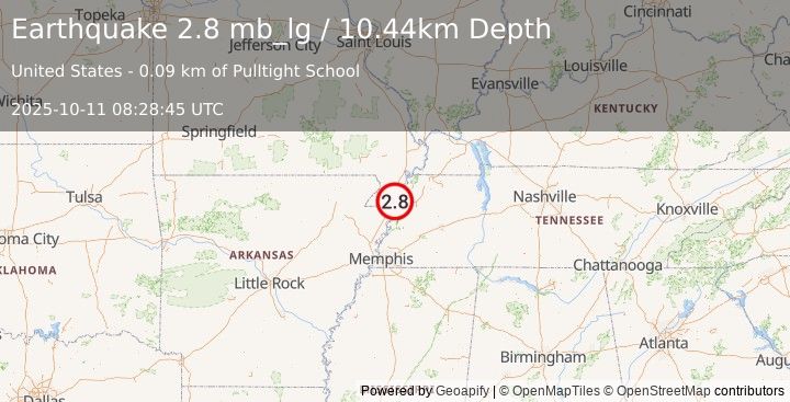 Earthquake 5 km E of Steele, Missouri (2.8 mb_lg) (2025-10-11 08:28:45 UTC)