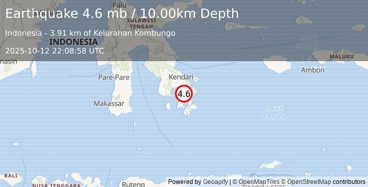 Earthquake 15 km NW of Katobu, Indonesia (4.6 mb) (2025-10-12 22:08:58 UTC)