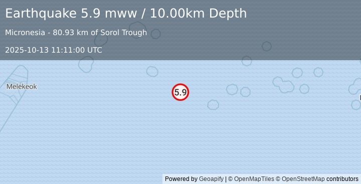 Earthquake State of Yap, Federated States of Micronesia (5.9 mww) (2025-10-13 11:11:00 UTC)