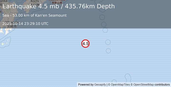 Earthquake Izu Islands, Japan region (4.5 mb) (2025-10-14 23:29:10 UTC)