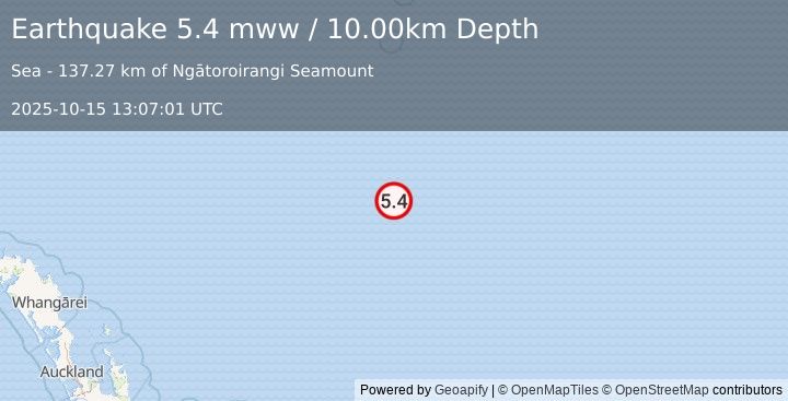 Earthquake south of the Kermadec Islands (5.4 mww) (2025-10-15 13:07:01 UTC)