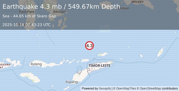 Earthquake 177 km N of Likisá, Timor Leste (4.3 mb) (2025-10-16 00:43:23 UTC)