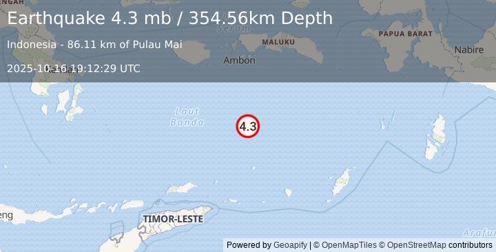 Earthquake 234 km S of Ambon, Indonesia (4.3 mb) (2025-10-16 19:12:29 UTC)