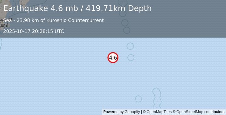Earthquake Izu Islands, Japan region (4.6 mb) (2025-10-17 20:28:15 UTC)
