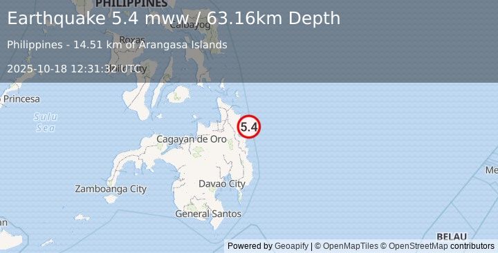 Earthquake 17 km E of Aras-asan, Philippines (5.4 mww) (2025-10-18 12:31:32 UTC)