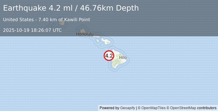 Earthquake 16 km NW of Kalaoa, Hawaii (4.2 ml) (2025-10-19 18:26:07 UTC)