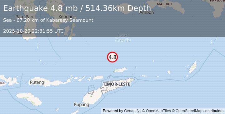 Earthquake 185 km N of Manatutu, Timor Leste (4.8 mb) (2025-10-20 22:31:55 UTC)