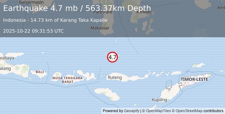 Earthquake 151 km NNE of Labuan Bajo, Indonesia (4.7 mb) (2025-10-22 09:31:53 UTC)
