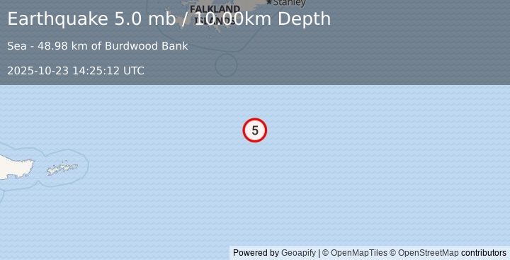 Earthquake Falkland Islands region (5.0 mb) (2025-10-23 14:25:12 UTC)
