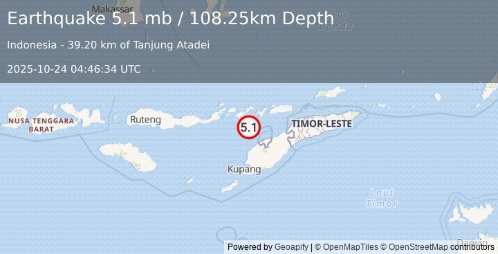 Earthquake 78 km WNW of Pante Makasar, Timor Leste (5.1 mb) (2025-10-24 04:46:34 UTC)