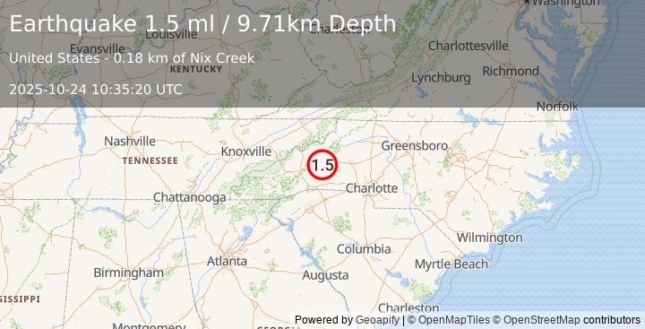 Earthquake 3 km WNW of Marion, North Carolina (1.5 ml) (2025-10-24 10:35:20 UTC)
