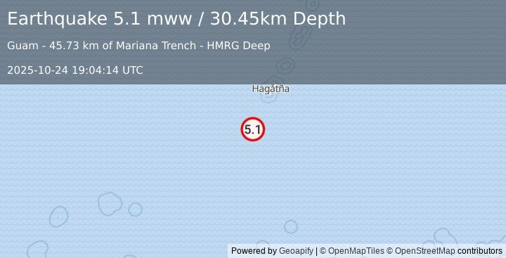 Earthquake 125 km SSW of Merizo Village, Guam (5.1 mww) (2025-10-24 19:04:14 UTC)