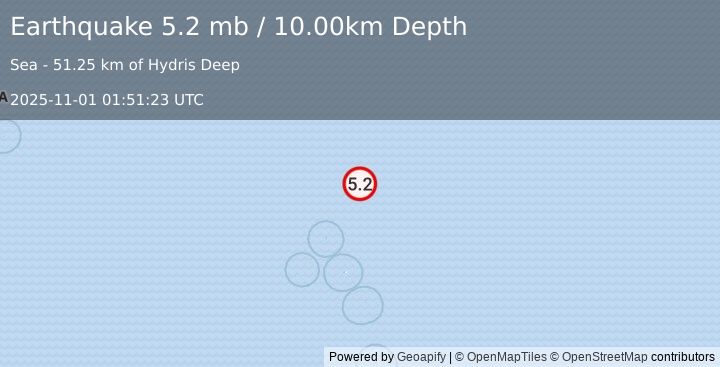 Earthquake South Sandwich Islands region (5.2 mb) (2025-11-01 01:51:23 UTC)