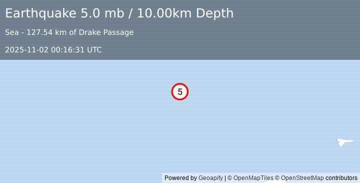 Earthquake Drake Passage (5.0 mb) (2025-11-02 00:16:31 UTC)