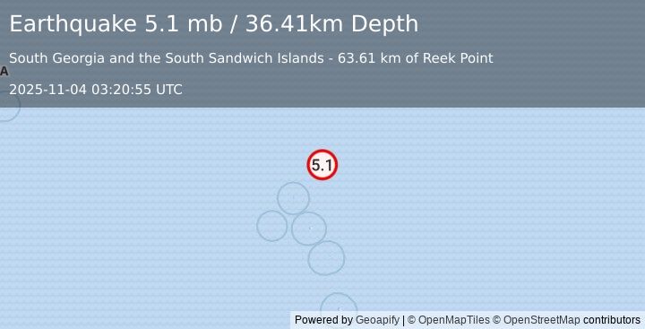 Earthquake South Sandwich Islands region (5.1 mb) (2025-11-04 03:20:55 UTC)