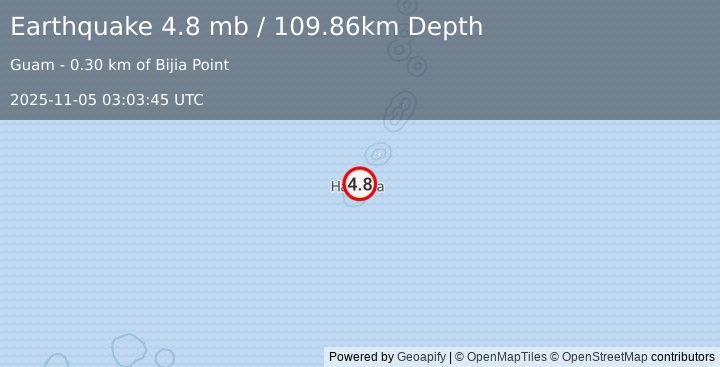 Earthquake 3 km WNW of Dededo Village, Guam (4.8 mb) (2025-11-05 03:03:45 UTC)
