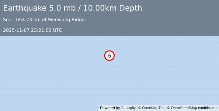 Earthquake southern Mid-Atlantic Ridge (5.0 mb) (2025-11-07 23:21:00 UTC)