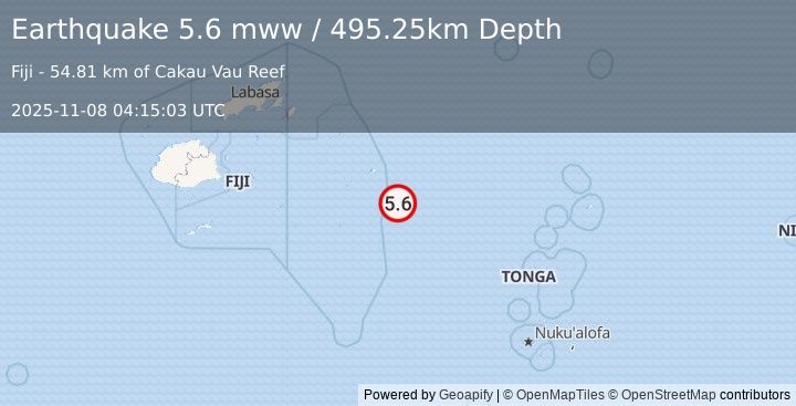 Earthquake Fiji region (5.6 mww) (2025-11-08 04:15:03 UTC)