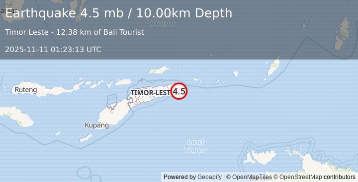 Earthquake 31 km ESE of Lospalos, Timor Leste (4.5 mb) (2025-11-11 01:23:13 UTC)